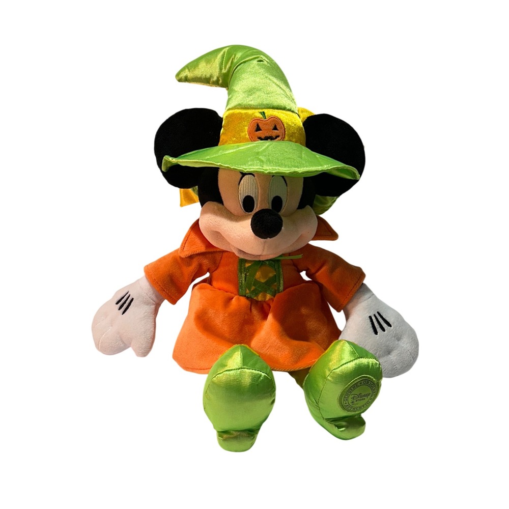 Disney Store Minnie Mouse Halloween Witch 2014 Plush Orange Green 11 inch